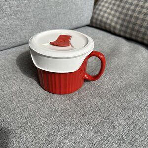 Corningware COLOURS Large Mug 20 Oz Stoneware Red Vented Cover Lid Soup Mug